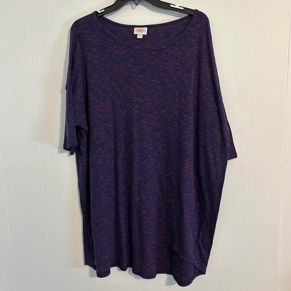 LuLaRoe Irma Tunic Top Womens 2XL Navy Blue Orange Ribbed Knit Space Dye Oversiz